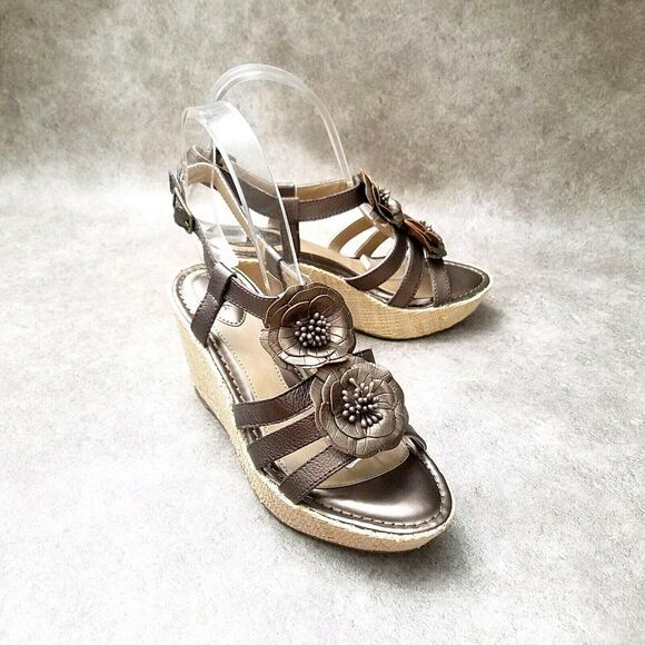 Strictly Comfort Womens F14617 Sz 6.5 M Brown Strappy 3.5" Wedge Sandals Flower - Picture 8 of 11